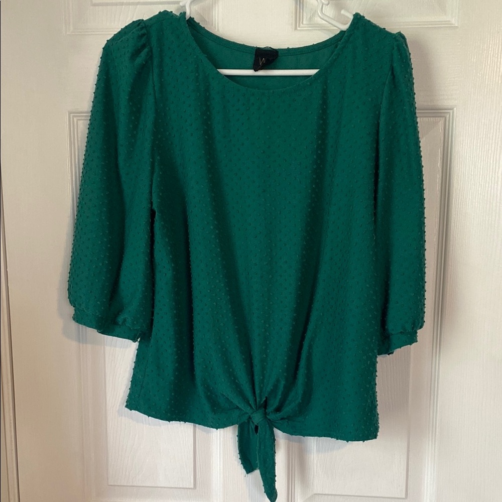 W5 Green Tie Front Relaxed Blouse